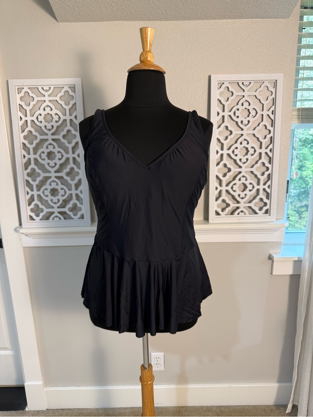 Classic Black V-Neck Peplum Swim Camisole